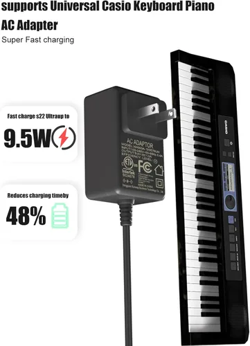 Miniatura 3 de SOLICE Adaptador de carga de 9,5 V para teclado Casio Cargador de piano compatible con Casio Piano ADE95100LU fuente de alimentación LK-135 WK-225