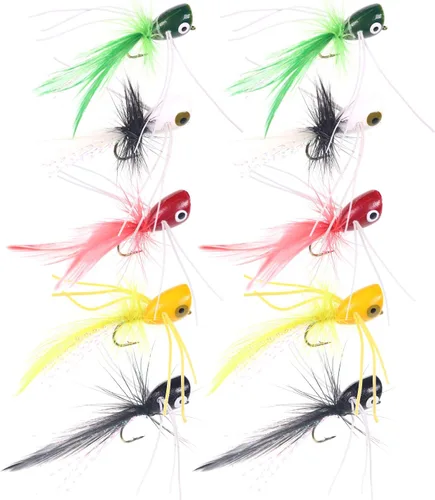 wifreo Señuelos de pesca con mosca para pez luna, Bluegill Crappie Bass Panfish Topwater Popper pesca con mosca, paquete de 10