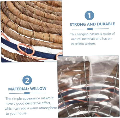Miniatura 7 de Willow - Cesta de flores colgante tejida de 12 pulgadas, redonda de ratán natural con cadenas de metal para montaje en pared y techo, almacenamiento