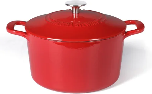 Miniatura 15 de MARTHA STEWART Gatwick - Horno holandés de hierro fundido esmaltado de 7 cuartos de galón, lino blanco con oro, horno holandés resistente para Lino