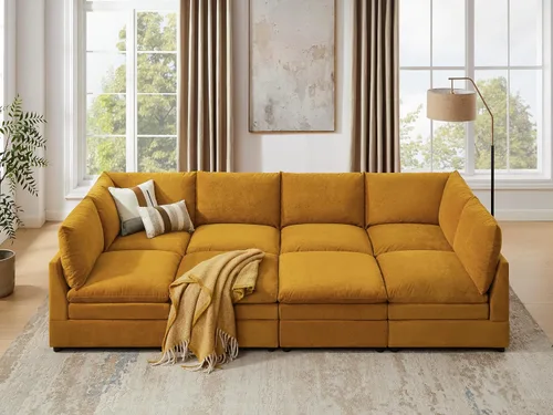 Miniatura 10 de VANOMi Sofá modular Cloud de 98 pulgadas para sala de estar, sofá cama moderno de gran tamaño con asiento profundo, otomana de cojín grueso de doble