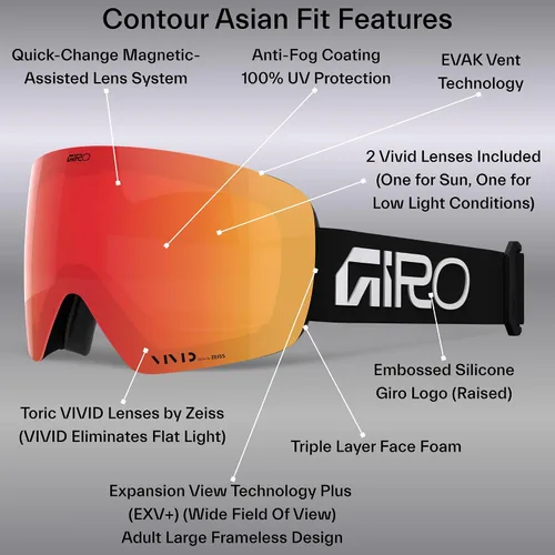 Miniatura 3 de Giro Contour Asian Fit - Gafas de esquí de nieve - Cambio rápido magnético con 2 lentes VIVID - Tecnología de ventilación antivaho - OTG