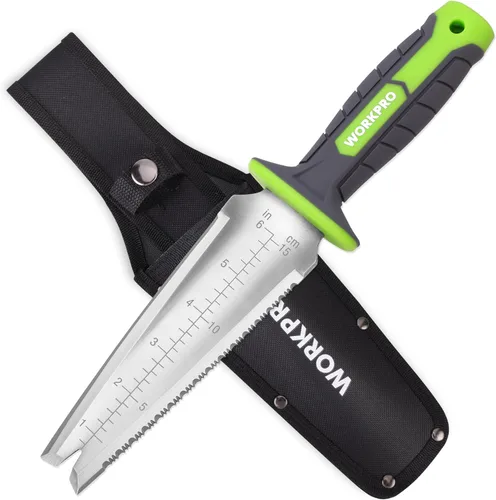 Miniatura 8 de WORKPRO Hori Hori - Cuchillo de jardín, hoja de acero inoxidable de 7 pulgadas con borde de corte, herramientas de jardín con funda Oxford, mango