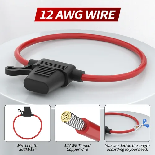 Miniatura 4 de DaierTek Portafusibles en línea de 12 AWG, 12 V, ATO/ATC, portafusibles en línea, 12 voltios, impermeable, con fusible de hoja media de 30 amperios