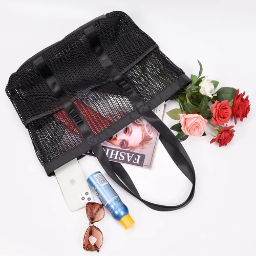 Miniatura 4 de Bolsa de playa - Bolsa tote de malla para vacaciones en la playa, ropa para mujeres, bolsa para piscina para viajes, piscina, crucero familiar