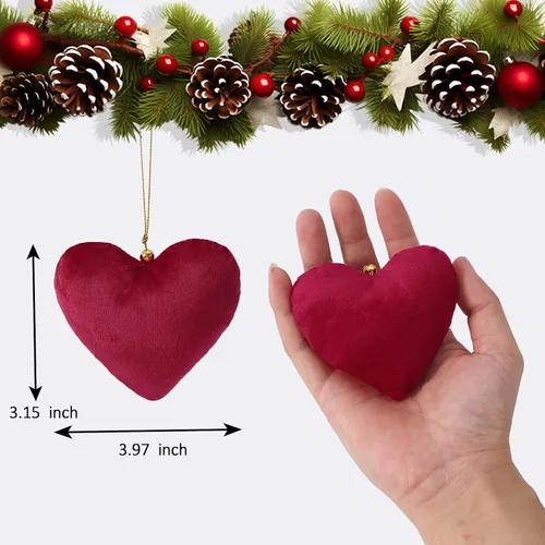 Miniatura 4 de Adornos para Árbol de Navidad, 6 Piezas de Adornos Colgantes de Terciopelo en Forma de Corazón para Navidad, Año Nuevo, Adornos para Fiestas
