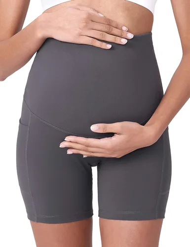 Miniatura 4 de POSHDIVAH - Pantalones cortos de yoga para embarazadas, cubren la barriga, pantalones deportivos cortos para correr, hacer ejercicio y el verano