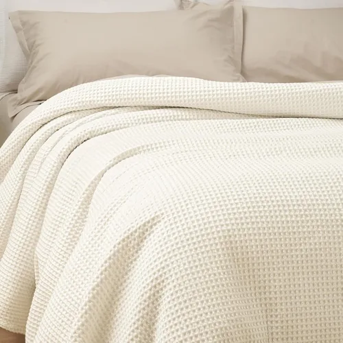 Miniatura 39 de PHF - Manta de punto gofre 100% de algodón tamaño king para cama, cobija ligera transpirable a prueba de engancho, ideal para acolchado en climas