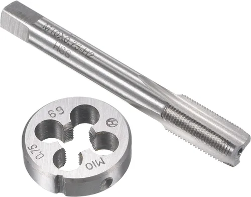 Miniatura 14 de uxcell M10 x 0.059 in Juego de llaves métricas y troqueles, rosca de máquina con troquel de roscado redondo, kit de grifo y troquelado