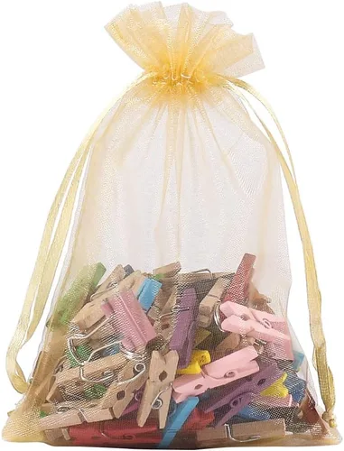 Miniatura 7 de HRX Package 100 bolsas de regalo de organza dorada, 4 x 6 pulgadas, de malla de caramelo, con cordón, bolsas de joyería para Navidad, boda, fiesta