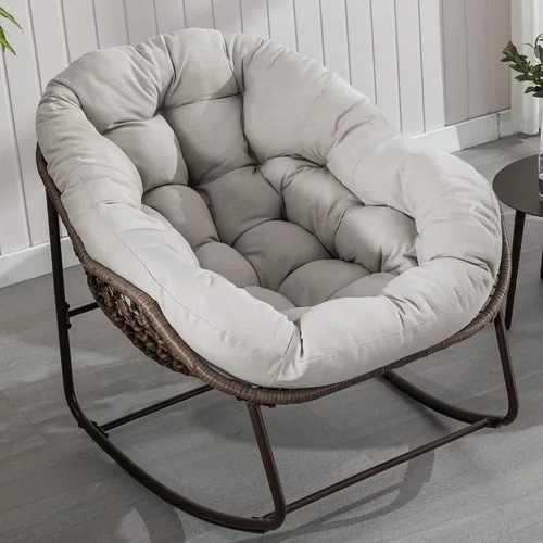 Mecedora Papasan para Exteriores - Silla de Patio Cómoda de Tamaño Extra Grande Silla Mecedora de Ratán Royal Tipo Huevo para Interiores con Cojín