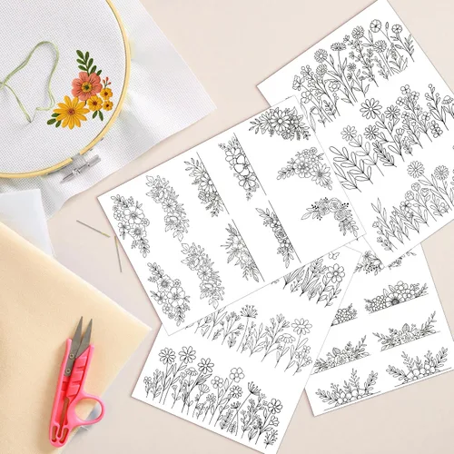 Miniatura 5 de Estabilizador soluble en agua para bordado, palito de flores y puntadas, patrones de bordado de costura floral a mano para camiseta y bolsa