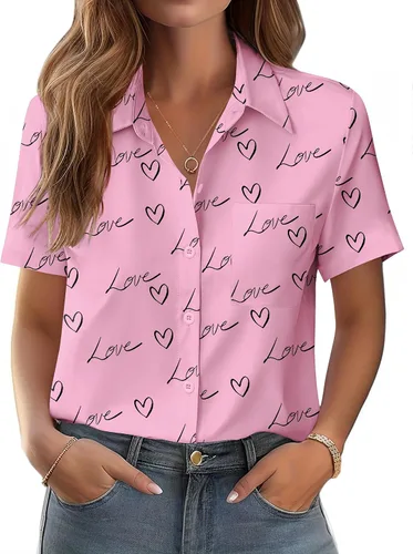 Miniatura 20 de Zeagoo Blusa de manga corta con botones para mujer, con bolsillo en el busto, para negocios, casual, para el trabajo, trajes de verano