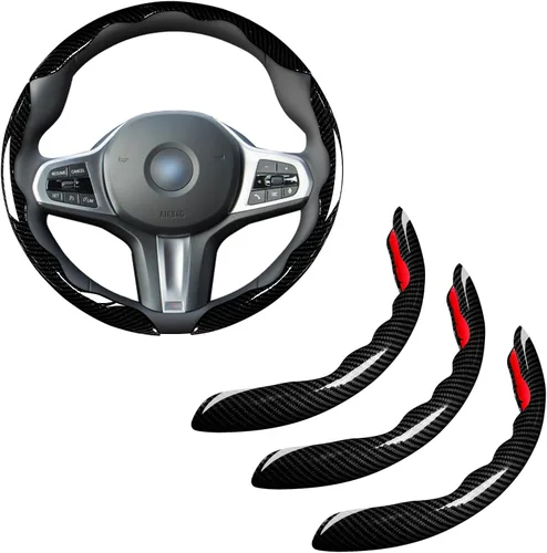 Miniatura 11 de Cubierta del volante de fibra de carbono Accesorios de la cubierta del volante del coche 14.5-15 pulgadas universal (negro)