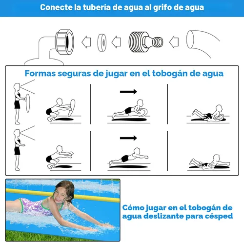 Miniatura 8 de Evoio Tobogán acuático, tobogán acuático inflable de 32.8 pies con 2 carriles de carreras para niños, niñas y adultos, tobogán acuático al aire