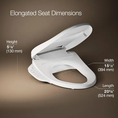 Miniatura 3 de Kohler PureWash E590 Asiento de Inodoro Bidé Alargado con Calefacción, Blanco con Panel Lateral, Agua Tibia, Secadora, Tapa de Cierre Silencioso