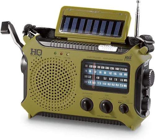 HQ ISSUE Dynamo Radio de emergencia con manivela solar portátil W/AM FM, alerta meteorológica NOAA, onda corta y linterna, verde oliva