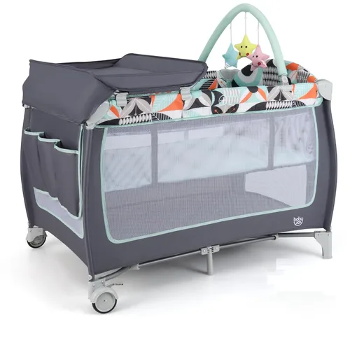 BABY JOY 4 en 1 Pack and Play, corralito portátil para bebé con moisés, puerta lateral con cremallera, cambiador, centro de viaje para interiores y