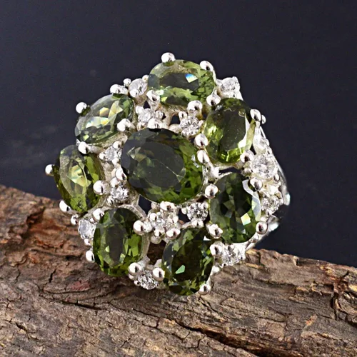 Miniatura 2 de Anillo de plata de ley 925 con piedras preciosas de Moldavita, diseño impresionante para mujer