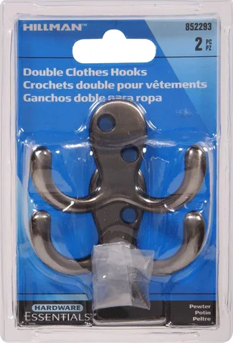 Miniatura 2 de Hardware Essentials 852293 Ganchos dobles para ropa, peltre, paquete de 2