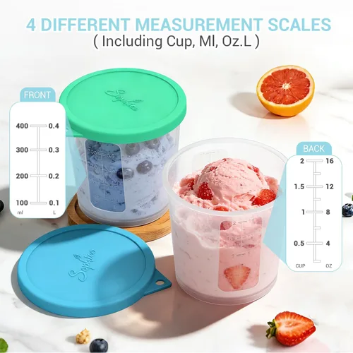 Miniatura 3 de SOPHICO Recipientes para helado con tapas de silicona, recipientes de almacenamiento de alimentos para congelador para helado casero, preparación