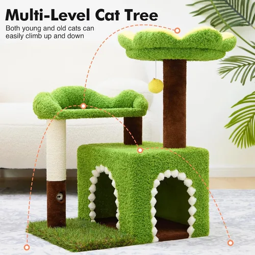 Miniatura 5 de WOOCHPET Árbol de flores para gatos con condominio para gatos de interior, torre para gatos de 29 pulgadas con poste rascador de sisal y percha