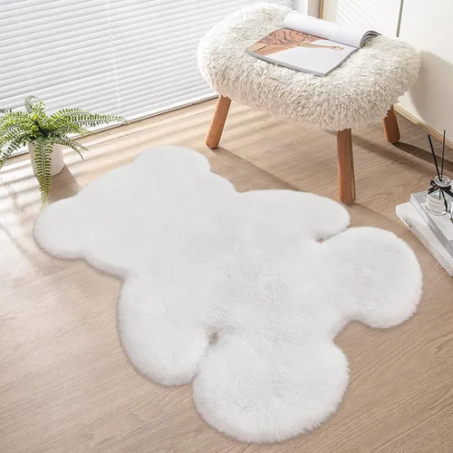 Miniatura 14 de Alfombra de pelo de oveja sintética de 2 pies, suave y esponjosa, bonita alfombra de felpa para guardería, habitación de niños y niñas, decoración