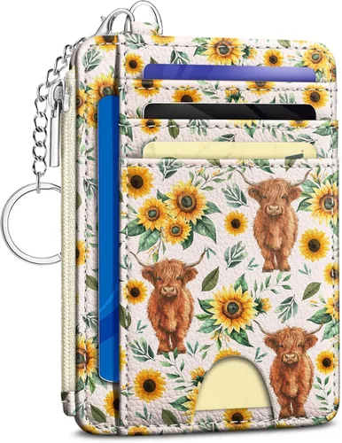 Miniatura 8 de Kelvoris Tarjetero pequeño para mujer, cartera delgada con bloqueo RFID, llavero con bolsillo para monedas con cremallera, bolsillo frontal
