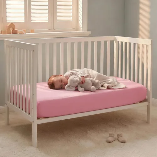 Miniatura 5 de NTBAY - Sábana bajera ajustable para cuna para bebé, color sólido y suave, 28.0 x 52.0 pulgadas Rosa