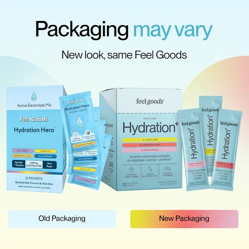 Miniatura 8 de Feel Goods Hydration+, electrolitos de 1,100 mg, paquetes sin azúcar, hidratación diaria, magnesio, cereza ácida orgánica, potasio, menos calambres