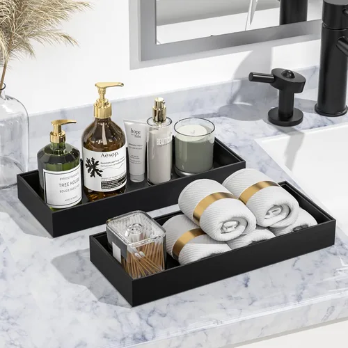 Miniatura 6 de Bandeja para Tanque de Inodoro para Decoración Moderna de Baño Negro, Juego de 2 Organizadores para la Parte Superior del Tanque del Inodoro, Caja