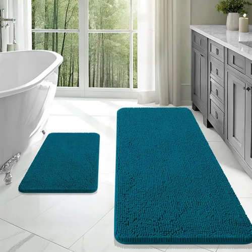 Miniatura 114 de OLANLY Juego de alfombras de baño de 2 piezas, alfombras de baño de chenilla suave y absorbente y alfombra de contorno en forma de U para inodoro