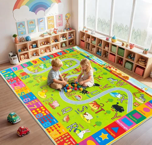 Miniatura 16 de Alfombra interactiva de juego para niños, de 4 x 6 pies, alfombra educativa para aprendizaje temprano con alfabeto, números, animales