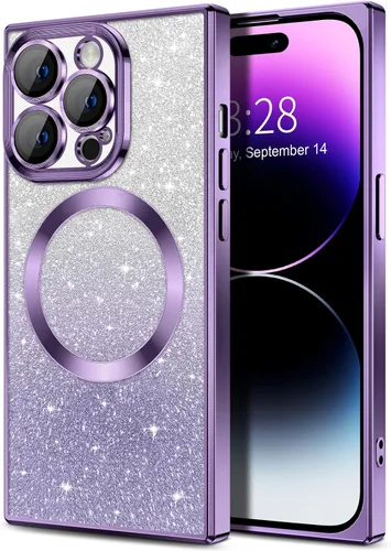 Miniatura 85 de Hython Funda para iPhone 13 Pro transparente con purpurina magnética [compatible con MagSafe] Protector completo de lente de cámara delgado