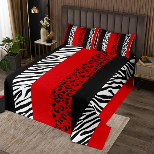 Miniatura 27 de Juego de colcha con lazo para niños, tamaño individual, diseño de cebra y leopardo con purpurina, decoración de habitación para niñas y mujeres