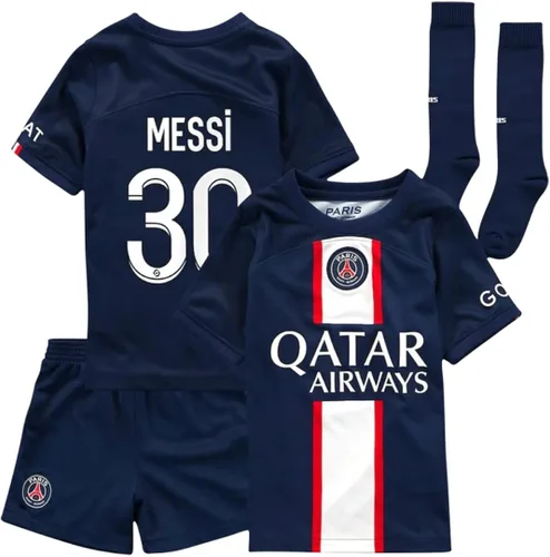 Miniatura 2 de Paris Messi Blue Home 2223 - Conjunto de camiseta de fútbol para niños, pantalones cortos y calcetines, tamaño S (6-7 años) para jóvenes, Azul