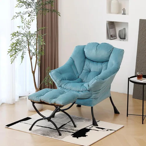 Miniatura 35 de Furlide Silla Perezosa Moderna con Reposapiés Plegable, Sillón de Descanso y Cómoda Silla de Lectura (Negro)