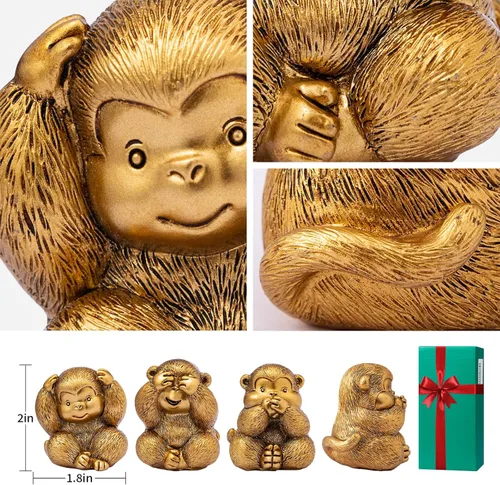 Miniatura 4 de TOHLUCS Estatua de 3 monos sabios. No ves el mal, no escuchas el mal, no hablas de monos malvados. Trae buena suerte, sabiduría. Figuras de mono