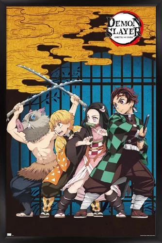 Miniatura 7 de Trends International Demon Slayer - Póster de pared de arte grupal, 14.725 x 22.375 pulgadas, versión enmarcada de madera de granero