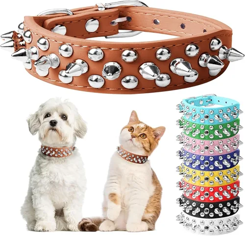 Miniatura 19 de Collar de perro y gato rojo con púas pequeñas para perros pequeños y medianos machos hembras – Collar ajustable con tachuelas – Collar de perro