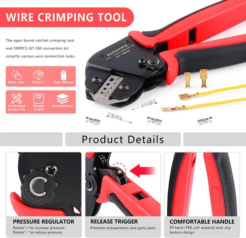 Miniatura 4 de Knoweasy Herramienta de crimpado Jst con 590 conectores JST-XH Kit - Crimpadora de ahorro de trabajo de 24-16 AWG para AMP-TE 2.8/4.0/4.8/6.3