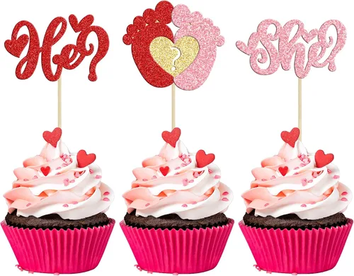 Miniatura 23 de 24 piezas de decoración de cupcakes con purpurina dorada para el día de San Valentín, temática de San Valentín, fiesta de cumpleaños, suministros