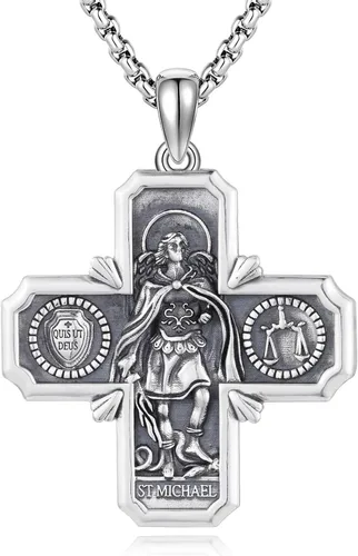 Miniatura 185 de Collar de plata de ley 925 con medalla de San Patrón, colgante de protección católica, amuleto, joyería religiosa para hombres y mujeres