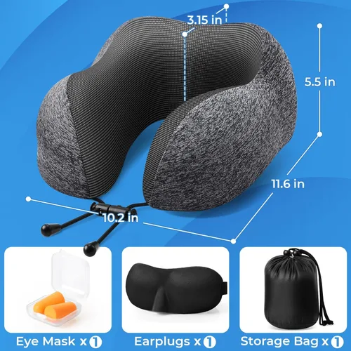 Miniatura 4 de ExploreBliss Almohada de Viaje, Almohadas de Viaje para Dormir en Avión, Almohada para el Cuello con Funda Extraíble y Cierre Ajustable, Juego