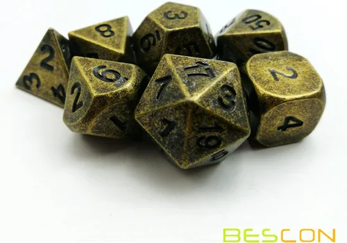 Miniatura 5 de Bescon Antiguo Latón Sólido Metal Poliédrico D&D dados Set de 7 cobre antiguo Metal RPG Juego de rol Juego de dados 7pcs Set