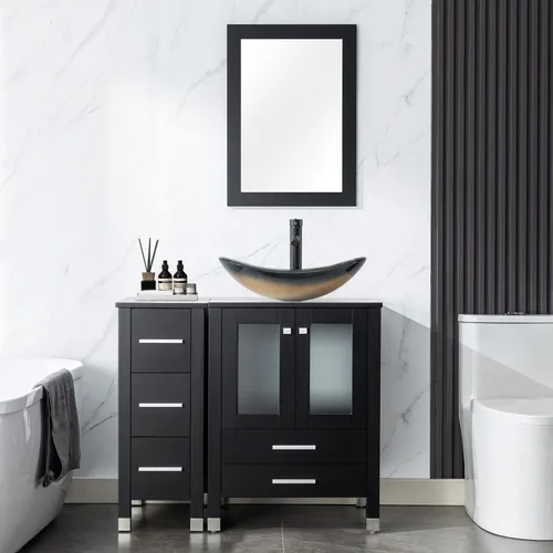 Miniatura 22 de LUCKWIND 36" Bathroom Vanity Combo with Sink, 24"+12.6" Width, Painted Bathroom Storage Cabinet with 5 Drawers, Including Tempered Glass Round