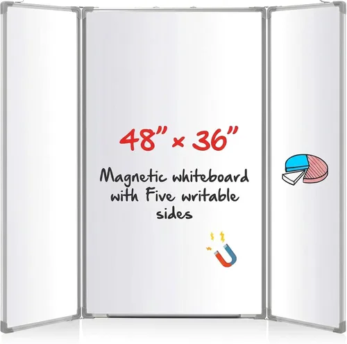 Miniatura 9 de AmazingSpark Pizarra blanca plegable de 48 x 18 pulgadas, pizarra blanca plegable grande, triple pizarra magnética de borrado en seco, marco
