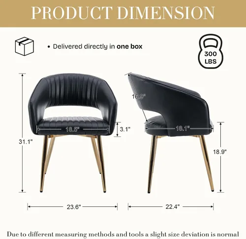 Miniatura 2 de Juego de 2 sillas de comedor modernas, tapizadas de piel sintética dorada con respaldo hueco, sillas de cocina con reposabrazos decorativos