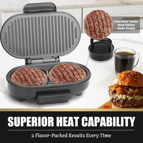 Miniatura 3 de FineMade Doble Mini Parrilla Eléctrica, Sandwichera para Desayuno, Prensa para Hamburguesas, Parrilla para Panini, Parrilla Eléctrica Pequeña, Ideal