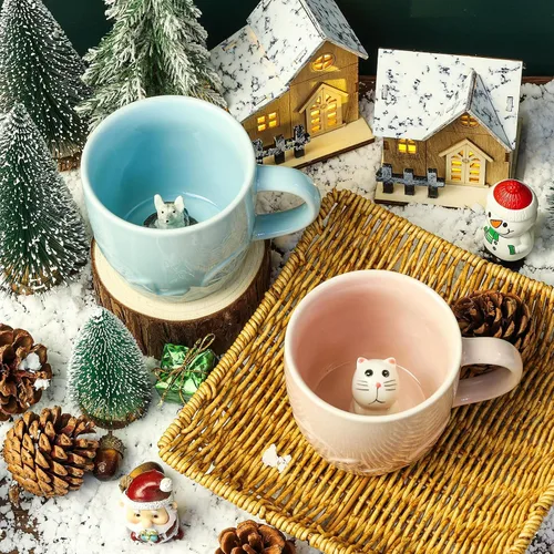 Miniatura 3 de Taza de cerámica de pastor alemán con animal 3D oculto dentro, figura de animal hecha a mano, taza de té, regalos para Navidad, cumpleaños o día